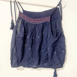 Free People Size XS Blue Eternal Love Embroidered Tie Strap Top thumbnail 6