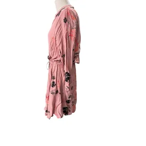 Free People BONNIE Dusty Rose Rayon Print Long Sleeved Mini Dress Size Small thumbnail 4