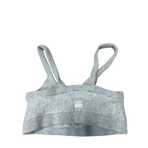 Alo Yoga Cashmere Bra Top Heather Gray V-Neck Ribbed Knit Bralette Size Large thumbnail 2