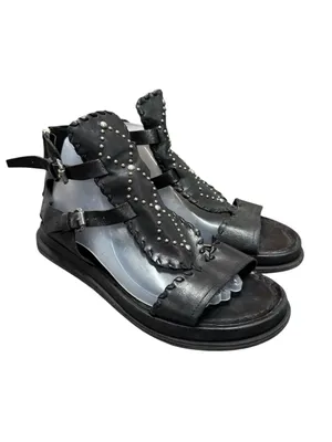 A.S.98 Leather Studded Gladiator Sandals Womens Statement Shoes Black EU 41 thumbnail 3