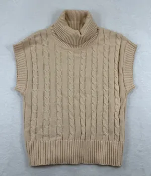 Ellison Beige Cable Knit Turtleneck Sweater Vest RT3382-6 Womens‎ Small thumbnail 1