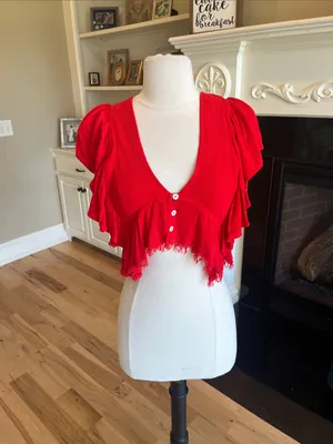 Skylar * Madison Red Ruffled V-Neck Crop Top thumbnail 4
