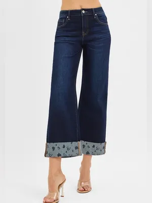 006- Risen Slouchy Crop Wide Leg Heart Cuffed Jeans – Size 27 thumbnail 2