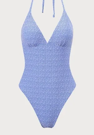 Berlook Blue Jacquard Halter One-Piece Swimsuit thumbnail 6