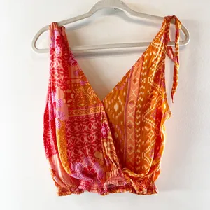 Free People Tied to You V Neck Printed Tank Top in Lemonade Combo Pink Orange S thumbnail 4