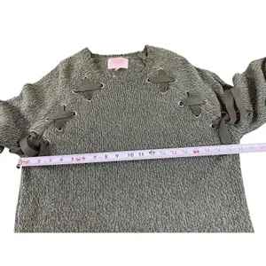 Audrey Parks Francesca’s Sweater Womens M Heathered Green Lace Up Knit Boho NWT thumbnail 9