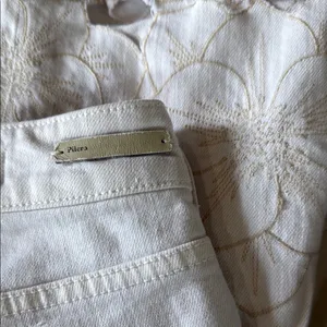 pilcro and the letterspress Cream Wide-Leg Pants with Floral Hem thumbnail 7