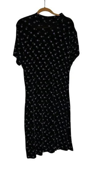 Vintage‎ Tall Girl Semi Sheer Black w/ Purple Daisy Flowers High Neck Midi Dress thumbnail 1