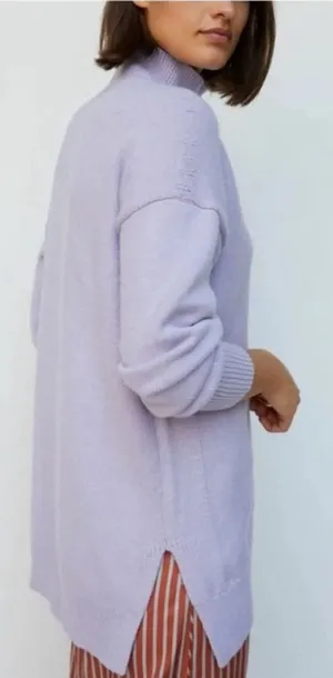 Maeve Anthropologie Lilac Crystal Mock Neck Tunic Sweater Stretch Knit thumbnail 1