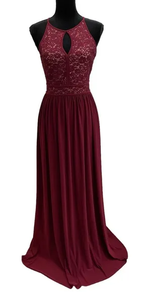 Formal Burgundy Maroon Floor Length Sleeveless Halter Maxi Dress thumbnail 1