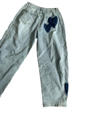 CHARTOU Heart Print Denim Barrel Leg Jeans Size Medium (8/10) NEW NWT thumbnail 4