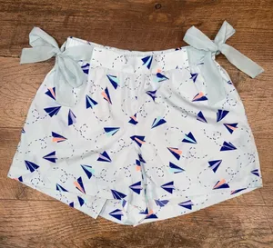aerie Light Blue Paper Plane Tie-Waist Skort with Navy & Coral Accents thumbnail 1