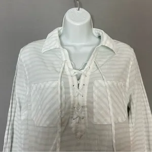Mountain Hardwear Shirt Women Medium Striped White Blue Lightweight Long‎ Sleeve thumbnail 4