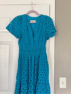 Anthropologie Somerset Aqua Blue Eyelet Maxi Dress thumbnail 2