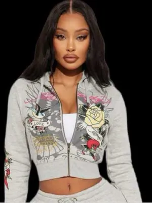 Ed Hardy Rose and Sword Full Zip Hoodie XS thumbnail 6