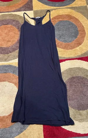 JAMES PERSE Los Angles Navy Blue Thin Sheer Midi Dress Nightgown 100% Cotton L thumbnail 1