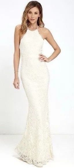 Lulus Zenith Cream Lace Maxi Dress NWT Size XS Halter Full Length Bridal Gown thumbnail 1