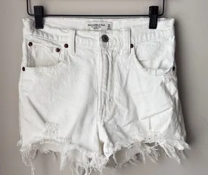 Abercrombie & Fitch The Cutoff Short High Rise White Raw Hem thumbnail 1