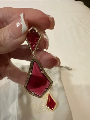 Kendra Scott “Alex” Ruby Red/maroon Drop Earrings with Gold Trim thumbnail 3
