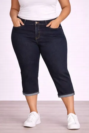 Plus Size Cropped Bermuda Shorts in Dark Indigo Blue thumbnail 1