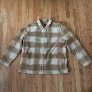 Gap Plaid Fleece Jacket Womens XL Tan Minimalist Fall Granola Western Neutral thumbnail 2
