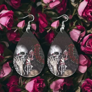 Gorgeous Kiss Skeleton Print Teardrop Dangle Earrings‎ - Gothic Retro Style thumbnail 5