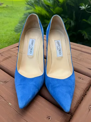 Jimmy Choo Anouk Blue Suede Pointed Toe 100mm Pumps Heels EU 39 US 8.5 thumbnail 2