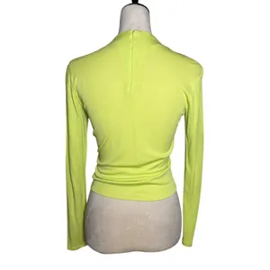 FNR Lime Green‎ Long Sleeve Mock Neck Cropped Top M | Y2K Dopamine Made in USA thumbnail 3
