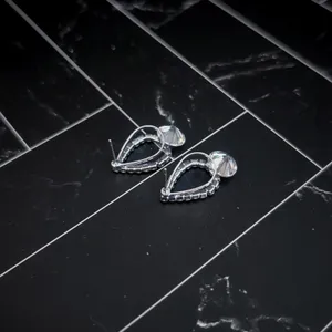 Vintage Stud Earrings Clear Gem Stylish with Dangle Silver thumbnail 3