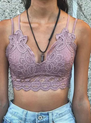 Dusty Blush scalloped Adjustable Strap Bralette Purple Size L thumbnail 1