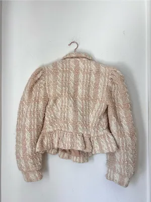 LoveShackFancy Braelyn Crop Jacket Small‎ Cream Bouclé Tweed Peplum Jacket $595 thumbnail 8