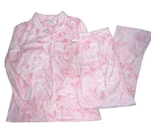 Ellen Tracy Pajama Set Button Front Shirt Pink Paisley Shabby‎ Chic Cottage L thumbnail 1