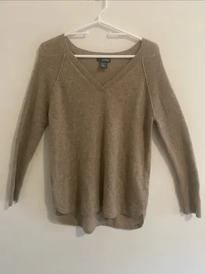 Griffin Cashmere V Neck Sweater Oatmeal Tan Size M thumbnail 1