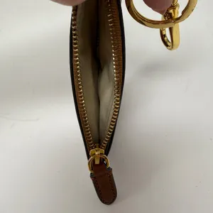 Ralph Lauren Genuine Leather Zip Card Case Wallet Key Chain Tan Brown Gold thumbnail 4