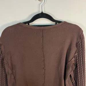 Lucky Brand Womens Brown Waffle Knit Henley‎ Top Cable Knit Sleeves Large boho thumbnail 8