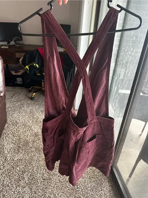 American Eagle Outfitters Burgundy Crossback Corduroy Short Overalls thumbnail 2
