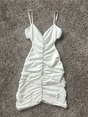 White Ruched Mini Cutout Sides Dress thumbnail 2