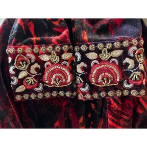 Soft Surroundings orange Black Velvet Maxi Dress Embroidered Cuffs XS pockets thumbnail 6