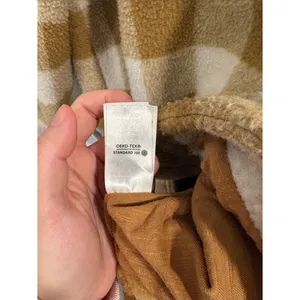 Rylee + Cru Tan and Cream Plaid Wool Sherpa Shacket Coat thumbnail 4