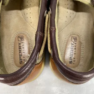 Sperry Top-Sider Leather Boat Shoes Mesh Detail Brown Tan Comfort Loafers‎ 7.5M thumbnail 7