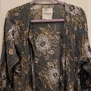 Madewell Grey Floral Cotton Robe Cardigan Duster Open Front Medium‎ Boho thumbnail 1