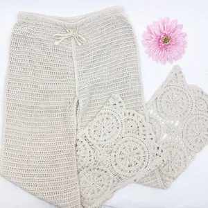 Solitaire X Anthropologie Crochet Wide Leg Pants Cream Ivory Boho Bohemian thumbnail 7