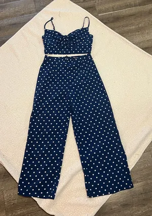 Nasty Gal Navy & White Polka Dot Wide-Leg Jumpsuit Set thumbnail 1