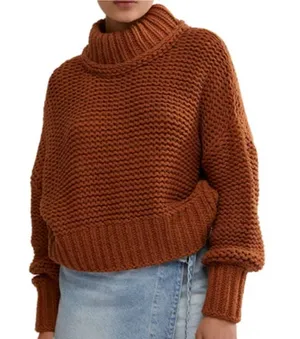 Free People Chunky Knit Turtleneck Sweater Rust Orange Small Cozy BoHo 3086 thumbnail 1