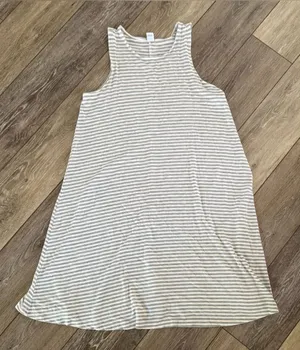 Old Navy Grey & White Striped Sleeveless Dress thumbnail 1
