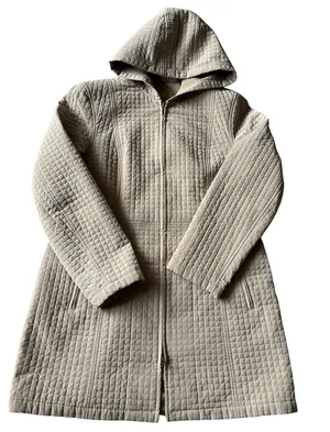 Esprit Women’s Quilted Hooded Coat Beige Long Jacket Size L Warm Outerwear thumbnail 1