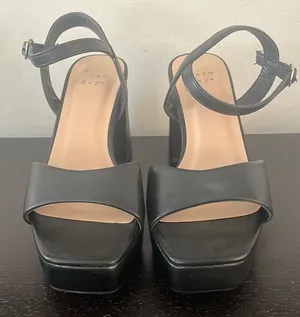 A New Day Black Platform Sandals with Ankle Strap thumbnail 1