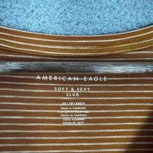 American eagle top womens XS burnt orange striped soft‎ & sexy slub oversized thumbnail 2