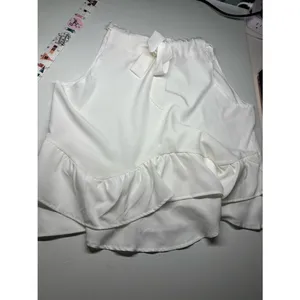 Source Unknown White Ruffle Halter Top Tie Neck Open Side High Low Coquette Y2K Blouse thumbnail 4