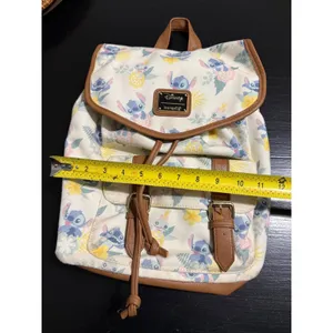 Disney Loungefly Stitch Floral Canvas Mini Backpack Cream Faux Leather Trim thumbnail 3